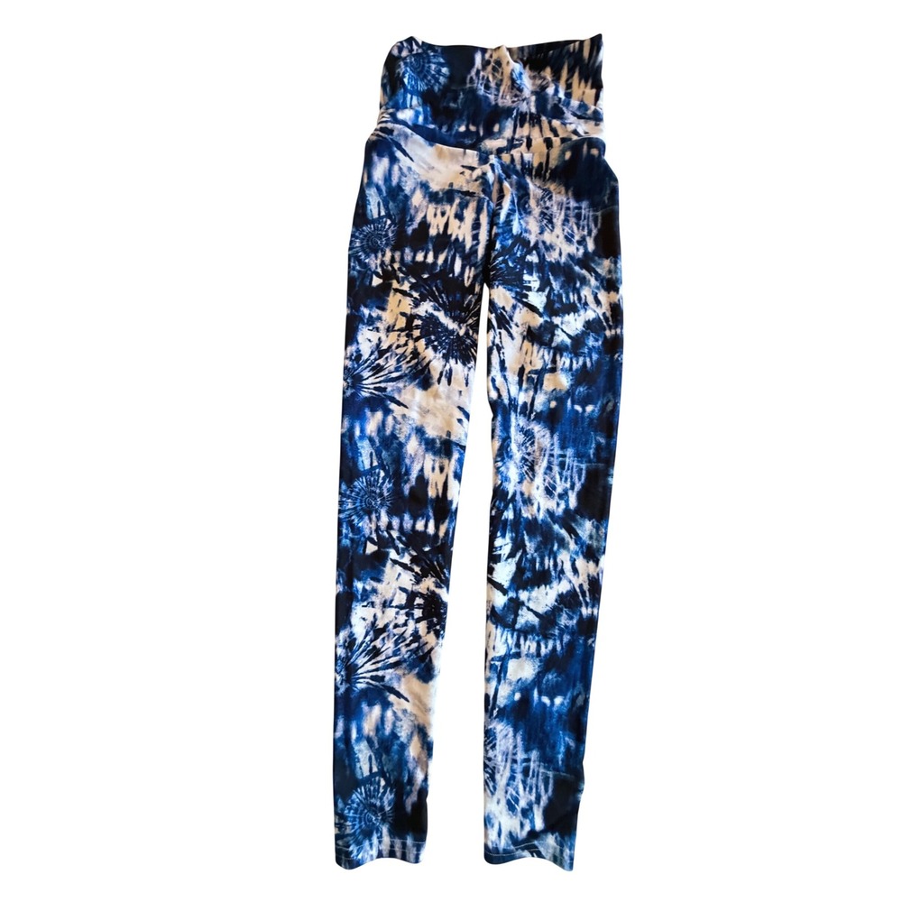 Emily Hsu Designs Blue White Tie Dye High Waisted Leggings Womens Small USA Made